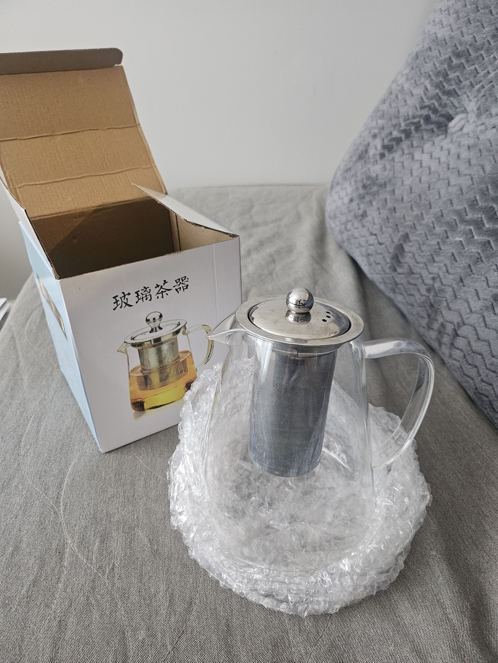 Glass Teapot with Stainless Infuser - Blue